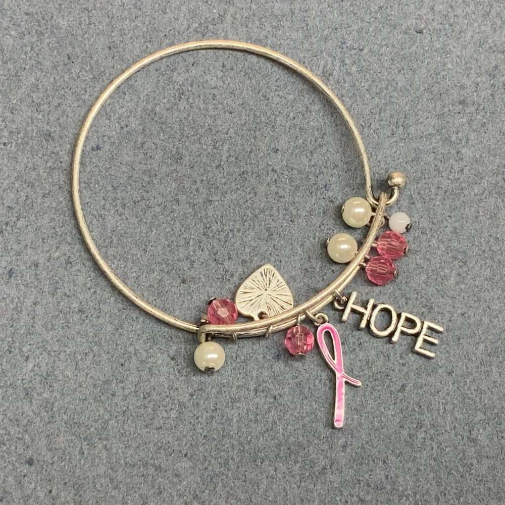 BCA Charm Bracelet Barbie Pink Ribbon Silver Slider Hope Pearl Heart Soft Girl